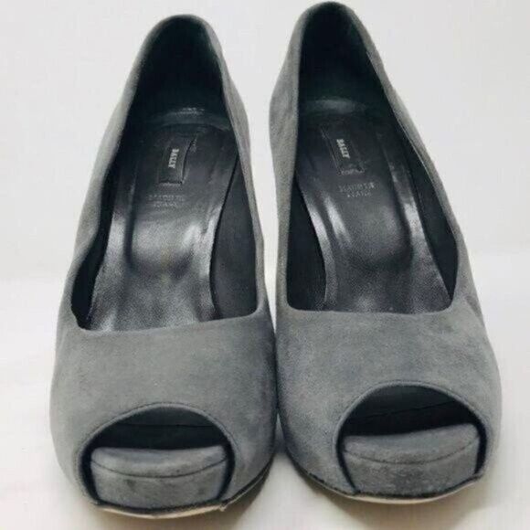 Bally womans gray suede platform heels US 8.5 EU39 BoxM peep toe - Picture 3 of 7